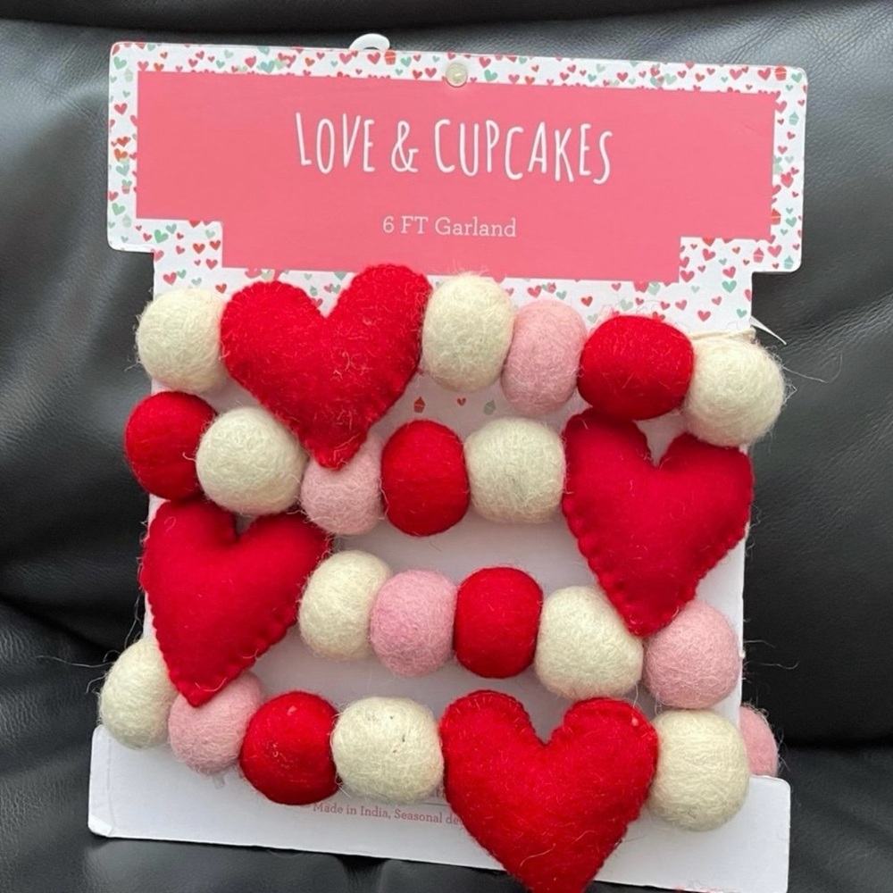 Valentines Love and Cupcakes Heart Garland - Valentines Felt Hearts Garland